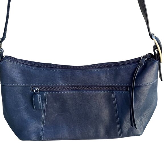 Tignanello Navy Leather Adjustable Strap Silver Color Hardware Zip Shoulder Bag - Picture 8 of 8